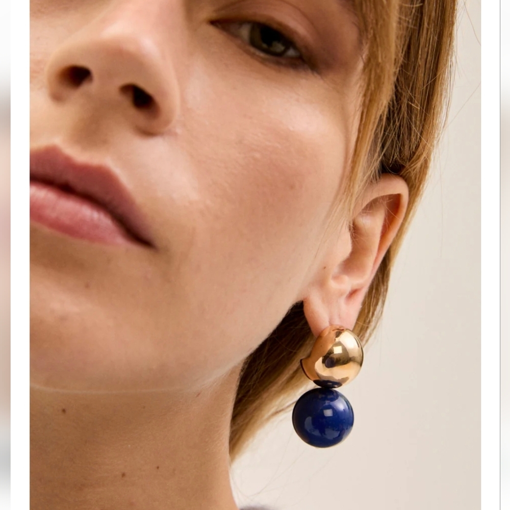 Statement Earrings By Nali Blue And Gold Coloured Acrylic And Brass new in box